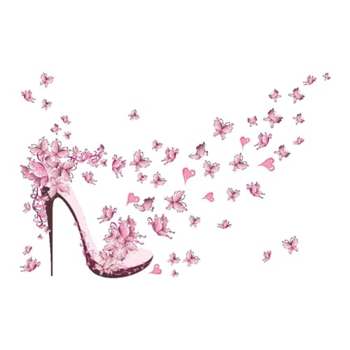 OSALADI Wandtattoo Schmetterlinge High Heel Rosa Vinyl Abnehmbar Tapete Aufkleber für Wohnzimmer Schlafzimmer Hintergrund Dekoration Zuhause von OSALADI