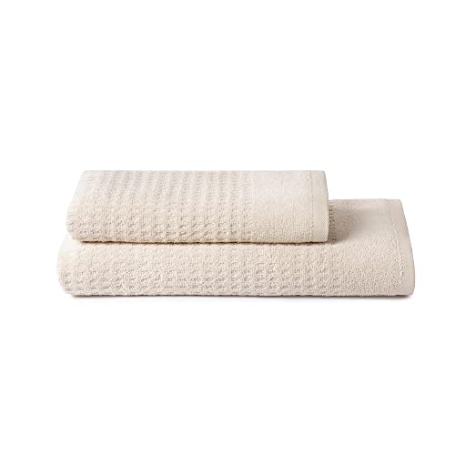 Sweet Home - Handtuch-Set 1+1 bestehend aus Gästehandtuch 40 x 50 cm + Gesichtshandtuch 50 x 100 cm, aus Reiner Zero-Twist-Baumwolle, Oeko-TEX-Zertifiziert - Bleached Sand von osama home
