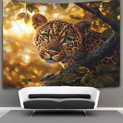 OSBELE 180cmx230cm Wanddeko Schöner Leopard Tapisserie Dicke Äste 3D-Druck Tapisserie Wandkunst Für Schlafzimmer Wohnzimmer Dorm Decor Wandteppich von OSBELE
