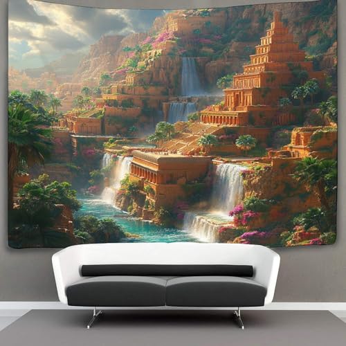 OSBELE Die Hängenden Gärten von Babylon Wandteppich Wandtuch Wandbehang Tapestry Tapisserie Wanddekoration Wasserfall Wandkunst Wandtücher 100cmx150cm von OSBELE