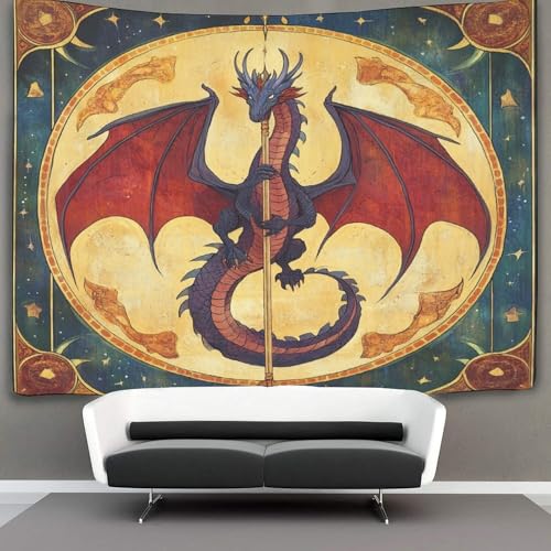 OSBELE Drache Wandteppich Elder-Stab-Poster Tapisserie Wandbehang Landschaft Wandkunst Dekore 100cmx150cm von OSBELE