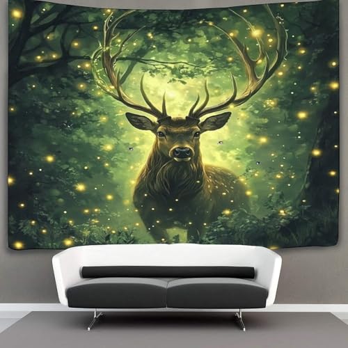 OSBELE Microfaser Flauschiger Wandteppich Mit Grüner Wald Wandbespannung Oder Deckenbespannung Wandtuch (100cmx150cm,Hirsch) von OSBELE