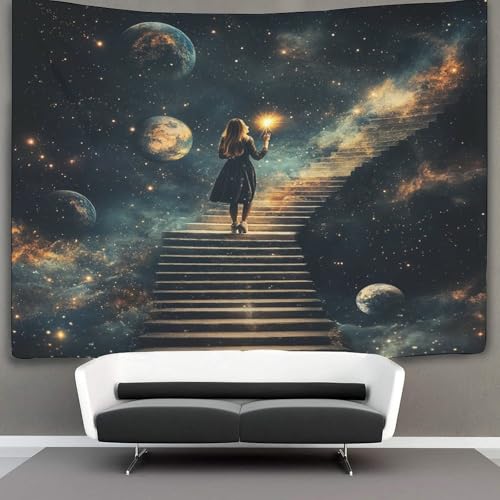 OSBELE Microfaser Flauschiger Wandteppich Mit Planeten und Sterne Wandbespannung Oder Deckenbespannung Wandtuch (150cmx200cm,Treppe) von OSBELE