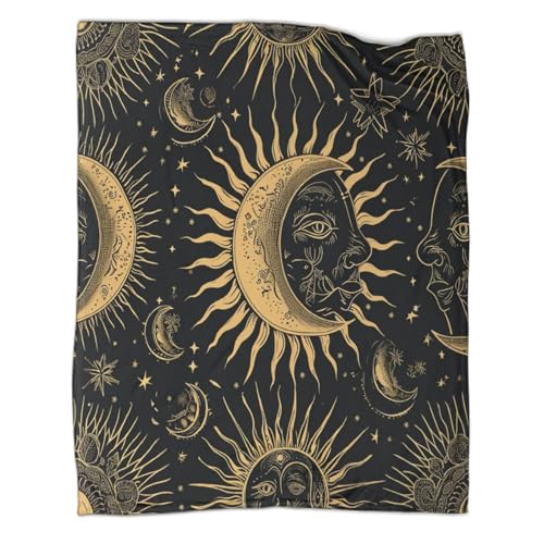 OSBELE Sonne Mond and Sterne Kuscheldecke Boho Flanell Sofadecke Weiche Wohndecke Gemütliche Wohndecke Sofa-Decke Tagesdecke Überwurfdecke,for Boys and Girls 70x80inch(180x200cm) von OSBELE