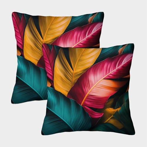 OSBELE Tropische Pflanzen Kissenbezug 40x40cm 2er-Pack Kissenbezug Blätter Muster Bedruckter Kissenbezug,Dekokissen Sofakissen Wohnzimmer Schlafzimmer Garten von OSBELE