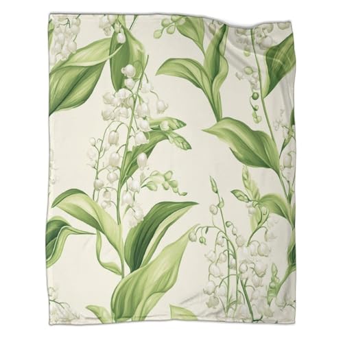 OSBELE Vintage-Maiglöckchen Decke Haushaltsgebrauch Wildcampen 3D Blumenmuster Digitaldruck Plüsch Bettdecke Erwachsener Sofa Decke 40x50inch(100x130cm) von OSBELE