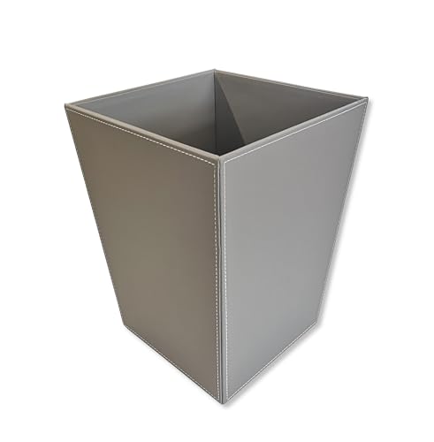 OSCO Abfalleimer aus grauem Kunstleder | quadratisch | Höhe 28,5 cm | Durchmesser - 23 cm | Mülleimer | Papierkorb | Recyclingbehälter | Büro | Zuhause | Badezimmer von OSCO
