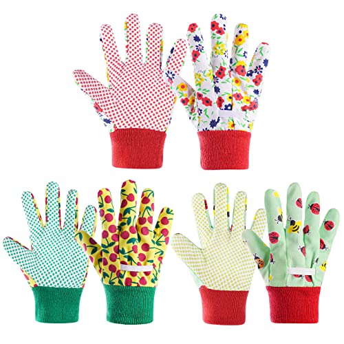 OSDUE 3 Paar Kinder Gartenhandschuhe, Schutzhandschuhe Handschuhe, mit Schaumgummi-Beschichtung für Garten und Arbeitshandschuhe für Mädchen und Jungen (für 6–9 Jahre) von OSDUE