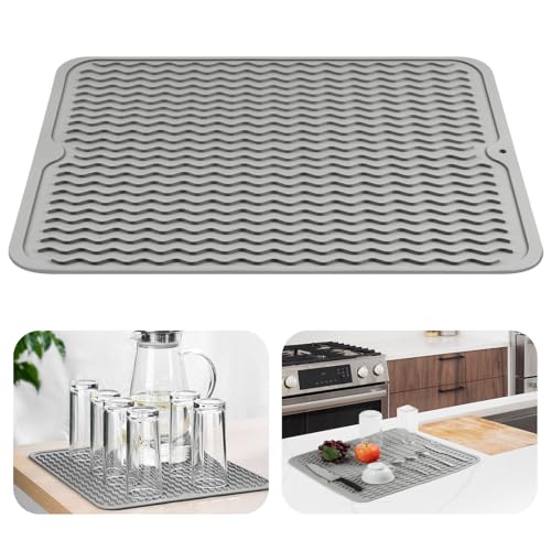 OSDUE Abtropfmatte Geschirr, 40 x 30 cm Abtropfmatte aus Silikon, Unterlage Kaffeemaschine Matte Abtropfmatte, Spülbeckenmatte, Spülmatte Abtropfmatte Spüle Kaffeematte für Küche, Kaffeemaschine,Grau von OSDUE