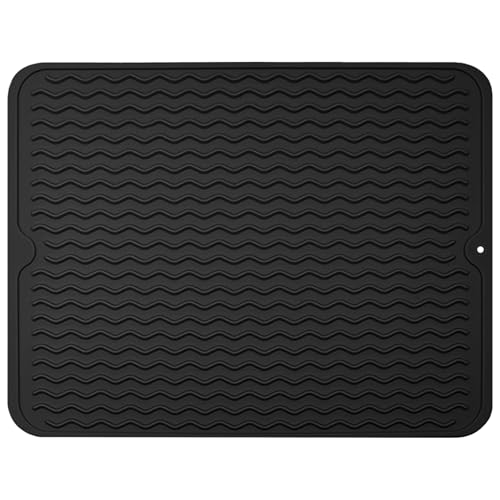 OSDUE Abtropfmatte Geschirr, 50 x 40 cm Abtropfmatte aus Silikon, Unterlage Kaffeemaschine Matte Abtropfmatte, Spülbeckenmatte, Spülmatte Abtropfmatte Spüle Kaffeematte für Küche, Kaffeemaschine,Negro von OSDUE