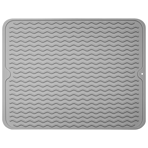 OSDUE Abtropfmatte Geschirr, 50 x 40 cm Abtropfmatte aus Silikon, Unterlage Kaffeemaschine Matte Abtropfmatte, Spülbeckenmatte, Spülmatte Abtropfmatte Spüle Kaffeematte für Küche, Kaffeemaschine,Grau von OSDUE