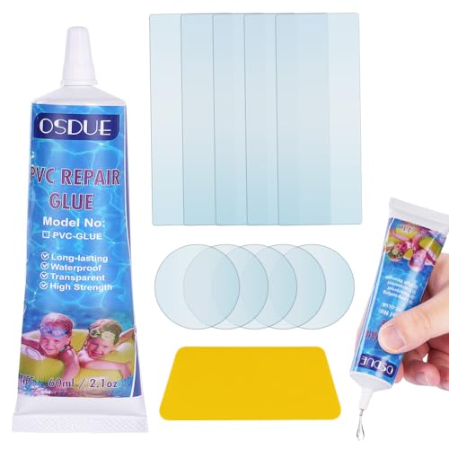 OSDUE Pool Reparaturset, Pool Flickzeug, Wasserdicht Luftmatratze Reparaturset, Vinyl-Reparatur-Set für aufblasbare Kajaks, Kanus, Boote, Luftmatratzen, Zelte, Schwimmbäder und Whirlpools (60 ml) von OSDUE
