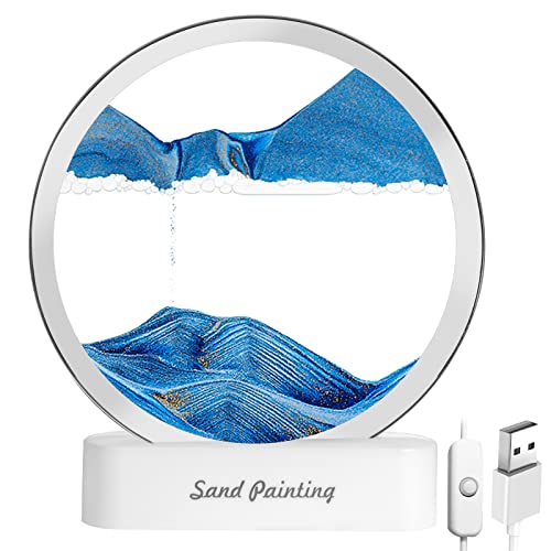 OSDUE Sandbilder zum Drehen, 3D Dynamisches Sandbild, Bewegtes Sandbild Natürliche Landschaft, für Zuhause, Ornament, Desktop-Kunst, Bücherregale, Dekoration (Blau, 7 Zoll) von OSDUE