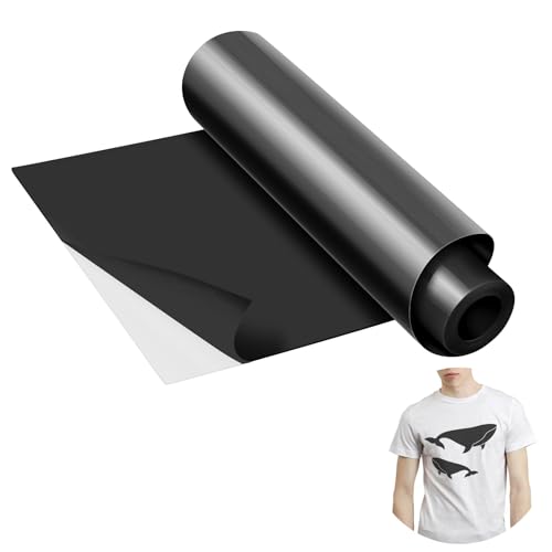 OSDUE 30,5 x 305 CM Vinyl Transferfolie Plotter, Selbstklebendes Vinylfolie Plotter, Plotterfolie Textil, Plotterfolie Vinyl Selbstklebend mit PET-Träger, für Textilien, DIY T-Shirts, Becher (Schwarz) von OSDUE