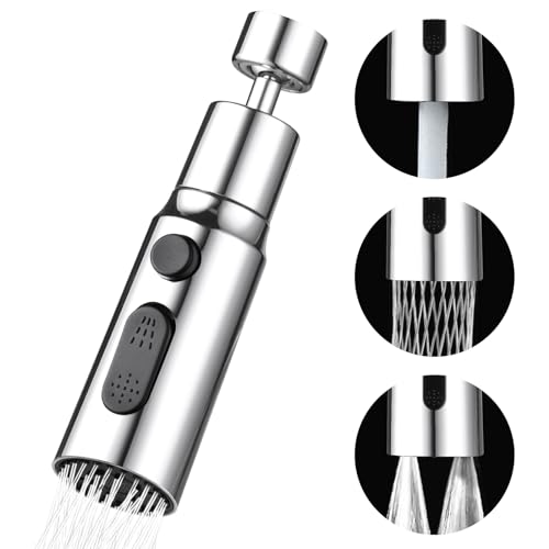 OSDUE Wasserhahn Luftsprudler, 3 Modi Küche Bad Wasserhahn Bubbler Filter mit 2 (M22 und F24) Adaptern, 360 Grad Schwenkbarer Multifunktionaler Wassersparender für Küche/Bad Hahn (Silber) von OSDUE