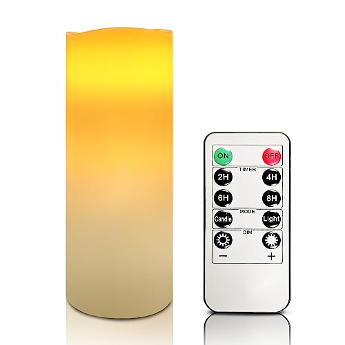 OSHINE LED Batterie Flammenlose Kerzen echteWachs flackernde Säulen schließen realistisch mit 24-Stunden-Timer-Funktion, Geschenk Dekoration für Party, Urlaub (D5.5cm,H15cm, Elfenbein) von OSHINE