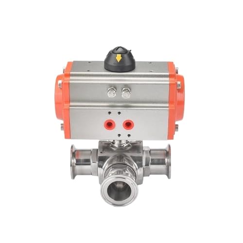 3-Wege-Pneumatik-Schnellmontage T-Typ/L-Typ Sanitärklemme aus Edelstahl 304/316 Einfachwirkender Antrieb Kugelhahn(T-38 AT63SR-FO) von OSHZIKJII