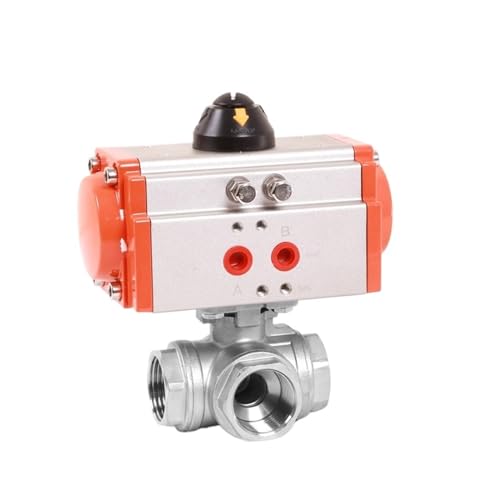Q614/5-16P Doppeltwirkender Antrieb 3-Wege 16 Bar DN32/DN40 SS304 Pneumatisches Kugelventil(DN40,T type) von OSHZIKJII