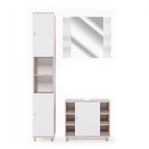 Vicco Badmöbel-Set Sonoma Fynn, bestehend aus Bad Spiegelschrank, Waschbeckenunterschrank, Hochschrank - mit Fächern für Flexible Aufbewahrung von Vicco