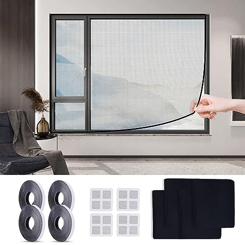 4 Stück Fliegengitter Fenster ohne bohren 130 x 150cm Moskitonetze für Fenster Fensternetz Insektenschutz Baby Fensternetz mit 4 Rollen Klettband Selbstklebend、4x Fliegengitter Reparatur Set von OSLEN