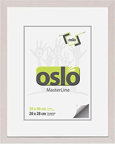 OSLO MasterLine Bilderrahmen 30 x 40 weiß lasiert Holz massiv FSC, Echt-Glasscheibe Fotorahmen Portraitrahmen Echtholz von OSLO MasterLine