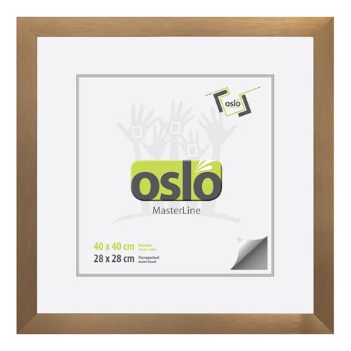 OSLO MasterLine Bilderrahmen 40 x 40 quadratisch gold matt Aluminium gebürstet 3 cm breit, Echt-Glas Foto-rahmen Metall von OSLO MasterLine