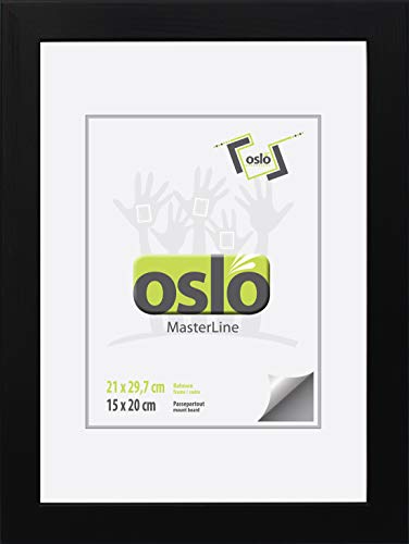 OSLO MasterLine Bilderrahmen 21x30 DIN A4 (exakt 21x29,7) schwarz Holz massiv FSC-zertifiziert, Urkundenrahmen Fotorahmen mit Echtglas von OSLO MasterLine