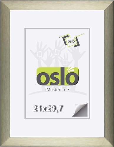 OSLO MasterLine Bilderrahmen DIN A4 21 x 30 champagner (Mix aus gold/silber), Echtglas, Aluminium mit Aufsteller Urkundenformat von OSLO MasterLine