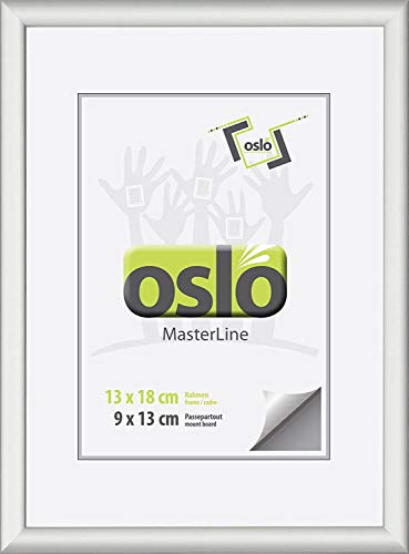 OSLO MasterLine Bilderrahmen 13 x 18 silber matt Aluminium zum Aufstellen und Hängen Fotorahmen mit Echt-glas von OSLO MasterLine