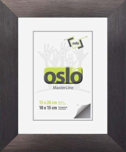OSLO MasterLine Bilderrahmen 15 x 20 stahl (dunkel silber) Aluminium, 3 cm breit gebürstet zum Aufstellen und Hängen Alu-Rahmen Echt-glas von OSLO MasterLine