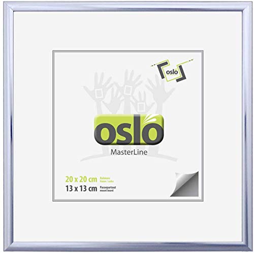 OSLO MasterLine Bilderrahmen 20 x 20 quadratisch silber glänzend Aluminium Glas schmal mit Aufsteller und Aufhänger Alu-rahmen von OSLO MasterLine