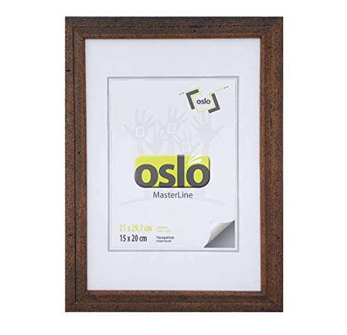 OSLO MasterLine Bilderrahmen 21x30 exakt 21x29,7 DIN A4 braun Holz Echt-Glas mit Aufsteller Antikoptik Fotorahmen Urkundenrahmen von OSLO MasterLine