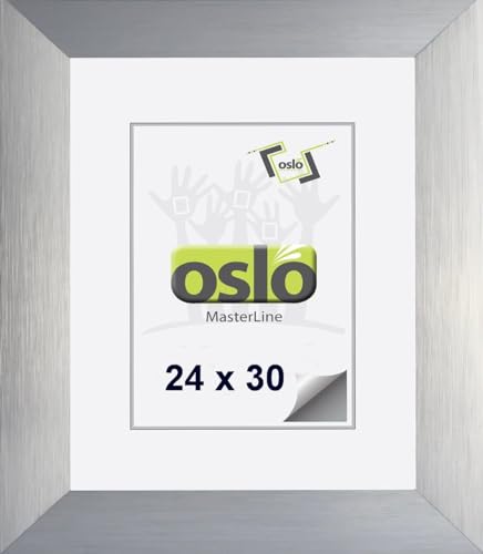 OSLO MasterLine Bilderrahmen 24 x 30 silber Aluminium gebürstet 3 cm breit mit Echt-Glas Alu von OSLO MasterLine
