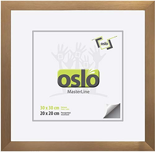OSLO MasterLine Bilderrahmen 30 x 30 quadratisch gold matt Aluminium gebürstet 3 cm breit, Echt-Glas Foto-rahmen Alu von OSLO MasterLine
