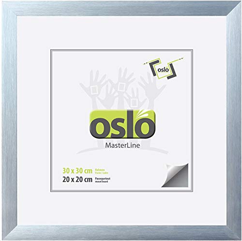 OSLO MasterLine Bilderrahmen 30 x 30 quadratisch silber Aluminium gebürstete 3 cm breit, Echt-Glas Alu-rahmen von OSLO MasterLine