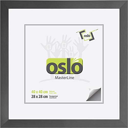 OSLO MasterLine Bilderrahmen 40 x 40 quadratisch stahl (silber grau) Aluminium gebürstet 3 cm breit, Foto-rahmen mit Echt-Glas Metall von OSLO MasterLine