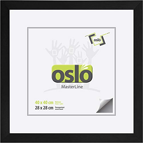 OSLO MasterLine Bilderrahmen 40 x 40 quadratisch schwarz matt Aluminium gebürstet 3 cm breit, Foto-rahmen Echt-Glas Alu von OSLO MasterLine