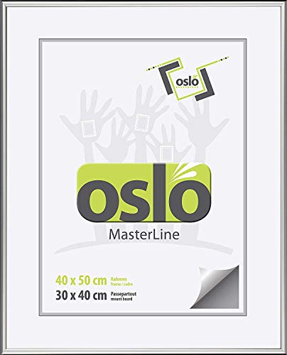 Oslo MasterLine Bilderrahmen 40 x 50 Aluminium silber glänzend schmal Echt-Glas Portrait Puzzle-rahmen Urkunden Foto-Format Alu von Oslo MasterLine