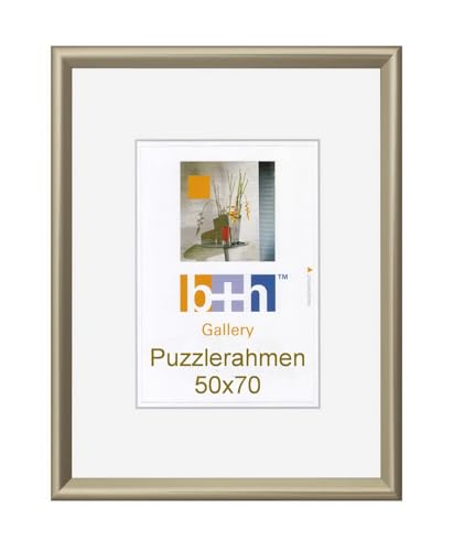Bilderrahmen Kunststoff 50 x 70 cm gold matt - messing Echtglas Puzzlerahmen Portraitrahmen von OSLO MasterLine