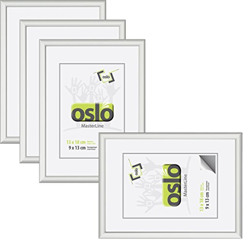 OSLO MasterLine Bilderrahmen-Set 4er 13x18 silber matt Aluminium, Echt-Glas zum Aufstellen und Hängen Fotorahmen Alu-rahmen Collagen von OSLO MasterLine