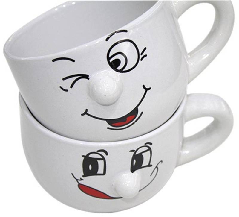 OSMA Werm Tasse 6er Set Tassen Kaffeetassen Becher 475 ml Smiley Tee Tasse weiß 50282, keramik von OSMA Werm