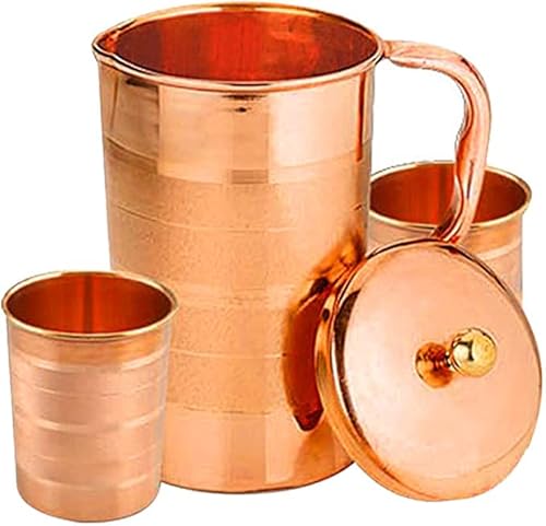 1,5 Liter Kupferkrug mit 2 Glas Wasserkrug Kupfer für Ayurveda Heilung Kein Innenfutter Kupfer Krug Gefäß Ayurveda Krug für Trinkwasser, Moscow Mule, Cocktail (Design 02) von OSNICA