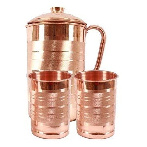 1,5 Liter Kupferkrug mit 2 Glas Wasserkrug Kupfer für Ayurveda Heilung Keine Innenschicht Kupfer Krug Gefäß Ayurveda Krug für Trinkwasser, Moscow Mule, Cocktail (Design 05) von OSNICA