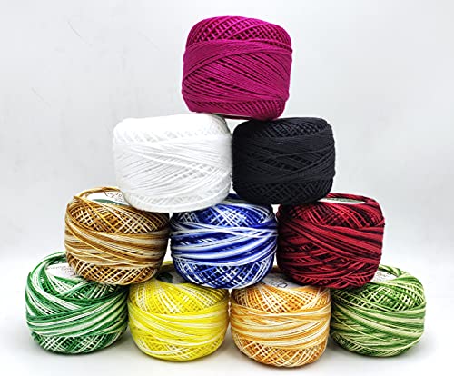 10 Stück Häkelgarn aus Baumwolle mit Perlenfäden, Häkelgarn für Projekte, Decken, Handschuhe und Applikationen (10 g/85 Meter) (sortiert 01) von OSNICA