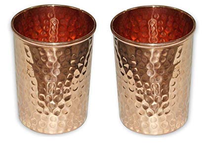 OSNICA 2 Stück handgefertigte Kupferglasbecher für Wasser Indien Kupfer Tumbler besser als Gläser, sicherer als Kunststoff, Fassungsvermögen 350 ml (Design 01) von OSNICA