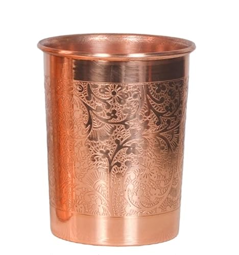 OSNICA 2 Stück handgefertigte Kupferglasbecher für Wasser Indien Kupfer Tumbler besser als Gläser, sicherer als Kunststoff, Fassungsvermögen 350 ml (Design 03) von OSNICA