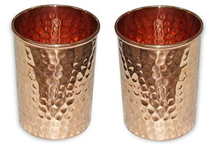 2 Stücke Premium Qualität Hammered Copper Tumbler – 100% reines Copper Tumbler für Wasser – Better Then Glasses, Safer Than Kunststoff Design 1 von OSNICA