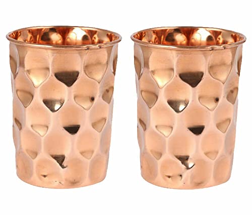 OSNICA 4 Stück Kupfer Wasser Tumbler Glas für Heilung ayurvedisches Produkt Moscow Mule Kupfer Becher Fassungsvermögen 350 ml (Diamantglas) von OSNICA