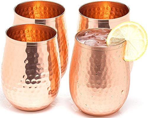 4 Stück Kupfer Wasserglas für Heilung ayurvedisches Produkt Moscow Mule Kupfer Tassen Fassungsvermögen 350 ml (Stil 04) von OSNICA