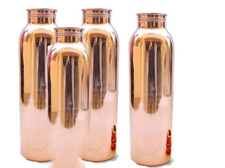 4-TEILIGES SET Wasserflasche aus reinem Kupfer für ayurvedische Gesundheit, 900 ml, gelenkfrei und auslaufsicher von OSNICA